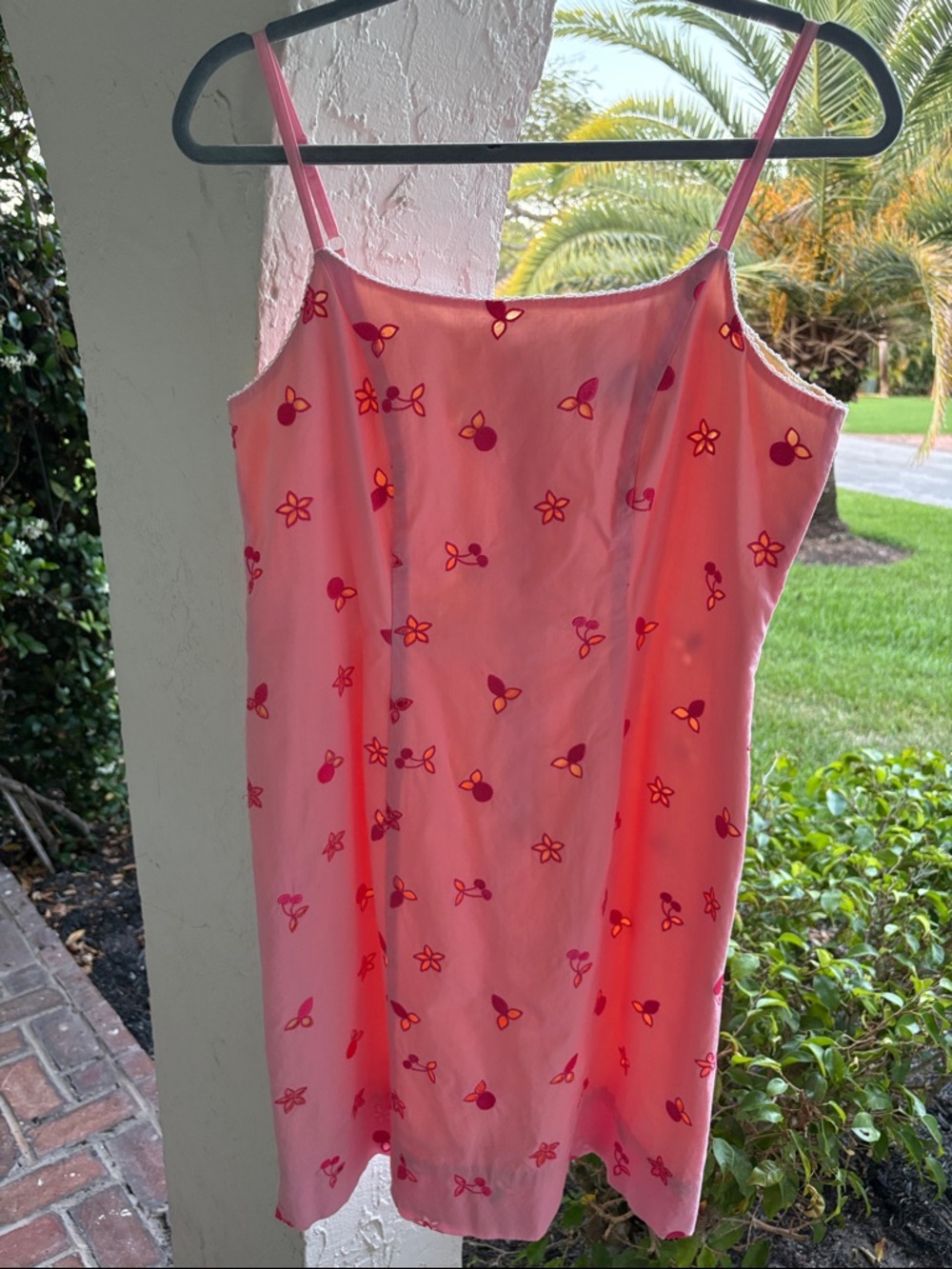 Lilly Pulitzer Pink Mini Slip Dress with Red & Yellow Floral Motif